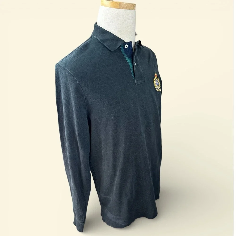 Polo Ralph Lauren Mens SZ MED Black Classic Fit Long Sleeve Crest‎ Polo Shirt
